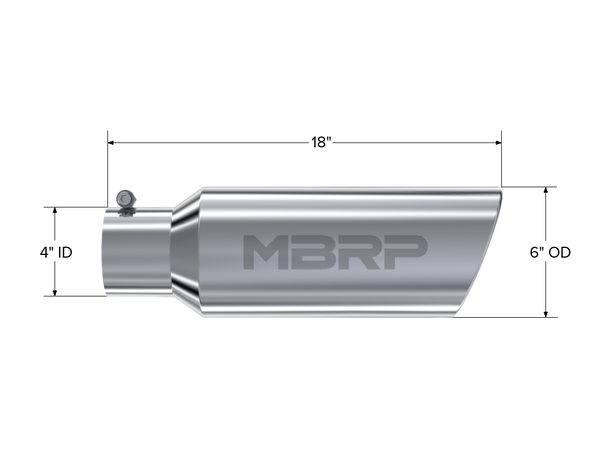 MBRP Exhaust Tip; 6in. O.D.; Rolled End; 4in. Inlet 18in. In Length; T304