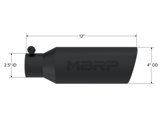 MBRP Exhaust Tip; 4in. O.D.; Angled Rolled End; 2.5in. Inlet; 12in. In Length; Black