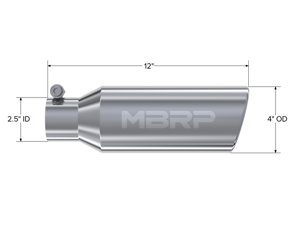 MBRP Exhaust 4in. OD; 2.5in. Inlet; 12in. In Length; Angled Cut Rolled End; Clampless-no Weld T304
