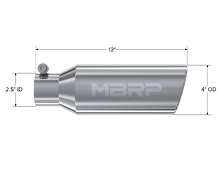 MBRP Exhaust 4in. OD; 2.5in. Inlet; 12in. In Length; Angled Cut Rolled End; Clampless-no Weld T304