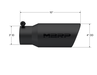 MBRP Exhaust Tip; 4in. O.D.; Angled Rolled End; 3in. Inlet; 10in. Length; Black