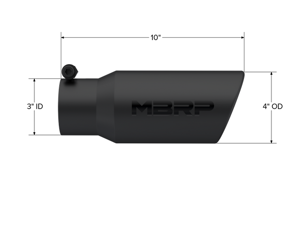 MBRP Exhaust Tip; 4in. O.D.; Angled Rolled End; 3in. Inlet; 10in. Length; Black