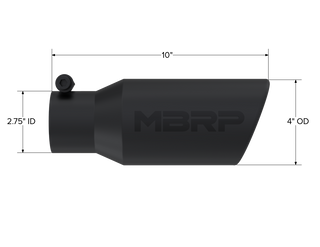 MBRP Exhaust Tip; 4in. O.D. Angled Rolled End 2 3/4in. Inlet 10in. Length; Black