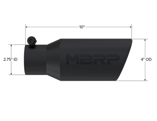 MBRP Exhaust Tip; 4in. O.D. Angled Rolled End 2 3/4in. Inlet 10in. Length; Black