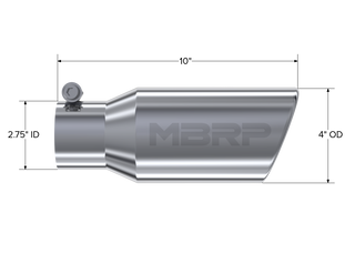MBRP Exhaust Tip; 4in. O.D. Angled Rolled End 2 3/4in. Inlet 10in. Length; T304