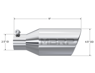 MBRP Exhaust Tip; 4 1/2in. O.D.; SW Angle Rolled End; 2 1/2in. Inlet 11in. In Length; T304