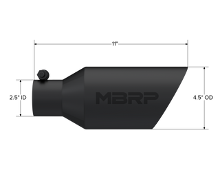 MBRP Exhaust Tip; 4 1/2in. O.D.; DW Angle Rolled End; 2 1/2in. Inlet 11in. In Length; Black Coated