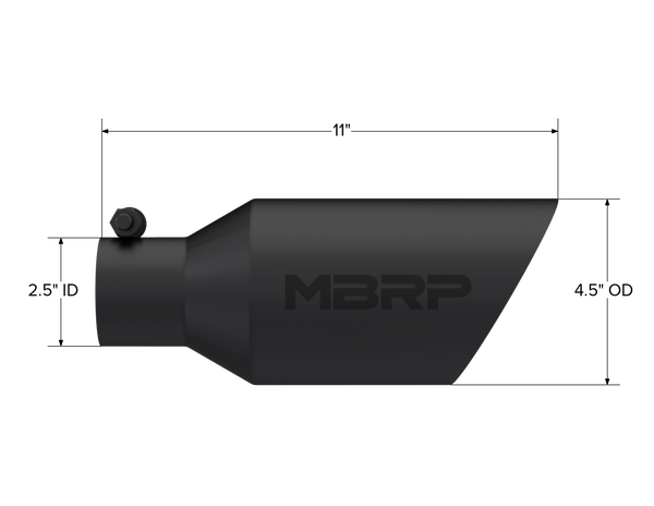 MBRP Exhaust Tip; 4 1/2in. O.D.; DW Angle Rolled End; 2 1/2in. Inlet 11in. In Length; Black Coated