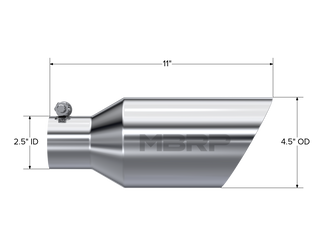 MBRP Exhaust Tip; 4 1/2in. O.D.; DW Angle Rolled End; 2 1/2in. Inlet 11in. In Length; T304