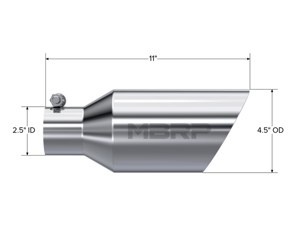 MBRP Exhaust Tip; 4 1/2in. O.D.; DW Angle Rolled End; 2 1/2in. Inlet 11in. In Length; T304