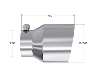 MBRP Exhaust Tip; 4.5in OD Out; 3in ID; 6.13in Length; Angle Cut; Single Wall; T304