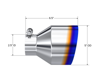 MBRP Exhaust Tip; 5in OD Out; 2.5in ID; 6.5in Length; Angle Cut; Single Wall; T304 BE