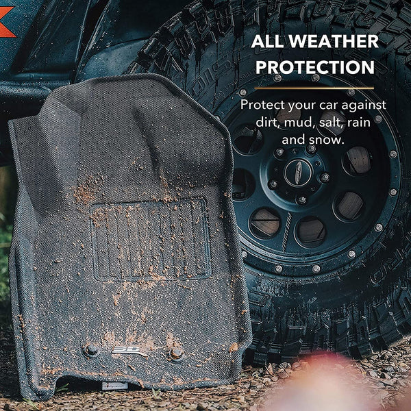 2007-18 Jeep Wrangler JKU 3D MAXpider All-Weather Floor Mats Custom Fit Car Floor Liners, Kagu Series (1st & 2nd Row, Black)